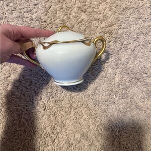 Elegant White and Gold Sugar Bowl